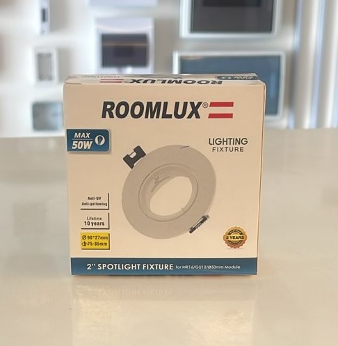 BASE DE DICROICA REDONDA PLASTICA BLANCA PLANA BASCULANTE Ø75 (100X29MM) ROOMLUX