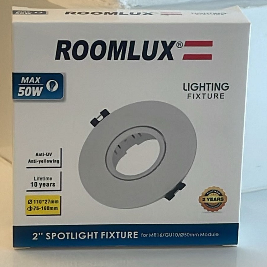 BASE DE DICROICA REDONDA PLASTICA BLANCA PLANA BASCULANTE Ø75 (110X27MM) ROOMLUX