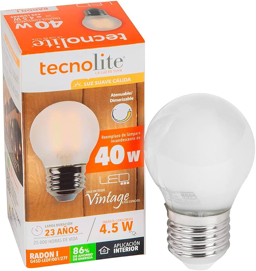 BOMBILLO LED FILAMENTO CLEAR DIMMABLE G45 4.5W 2700K E27 AC100-130V TECNOLITE