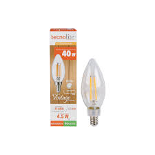 BOMBILLO LED TORPEDO FILAMENTO CLEAR DIMMABLE 4.5W 2700K E12 420LM AC110-130V TECNOLITE