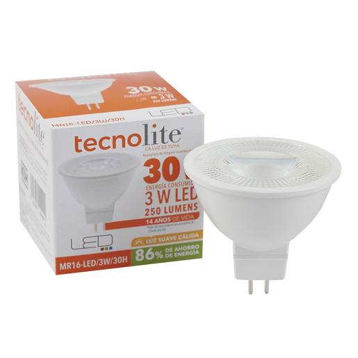 DICROICA LED MR16 3W 3000K 250LM AC100-127V TECNOLITE