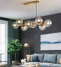 LAMPARA COLGANTE DE TECHO DORADA CON 9 GLOBO BLANCO E27