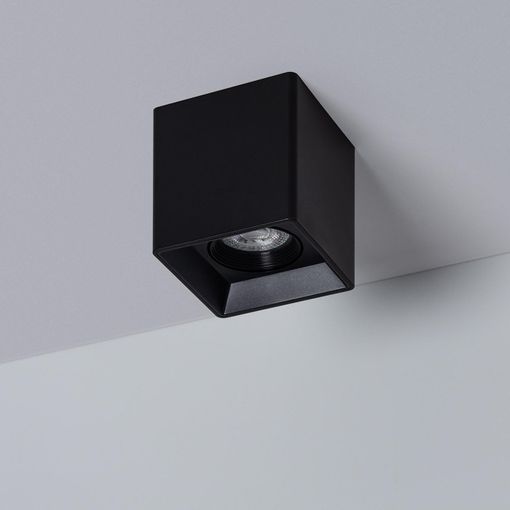 LAMPARA GU10 CUADRADA DE TECHO PLASTICA NEGRA ROOMLUX