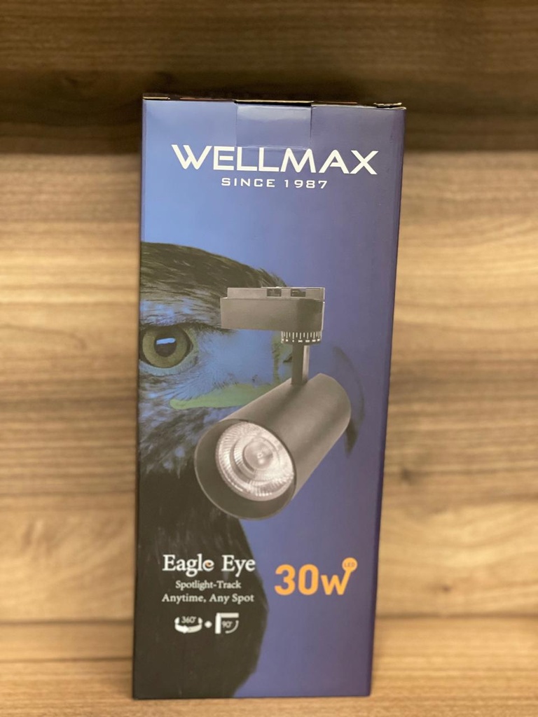 LAMPARA LED DE RIEL PLASTICA NEGRA 30W 3000K AC85-265V WELLMAX