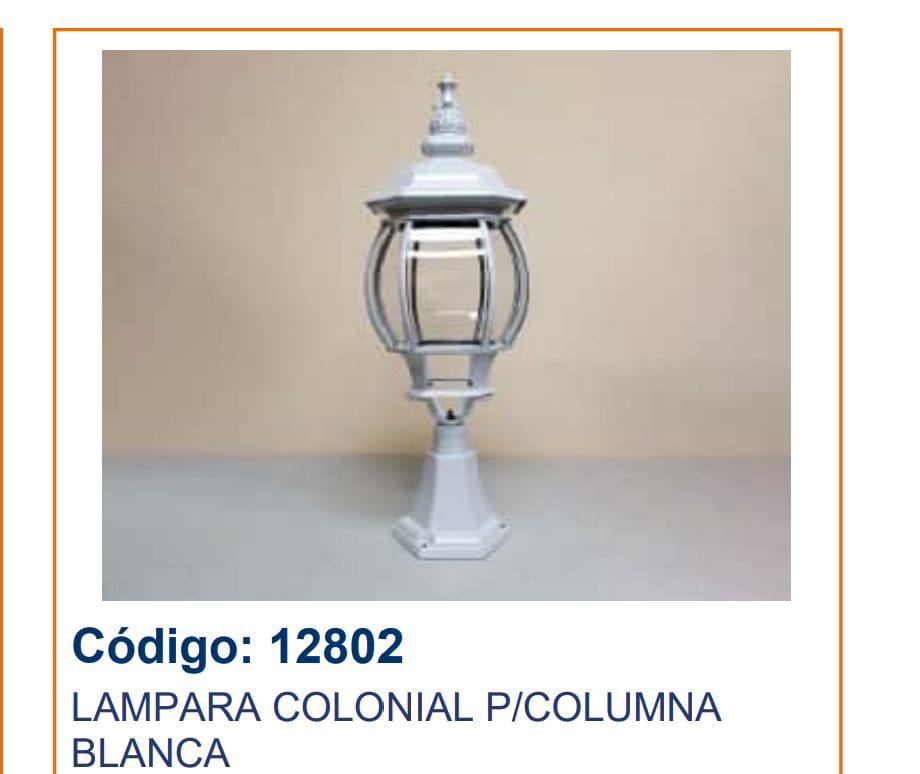 LAMPARA P/ COLUMNA BLANCA MOD. ANTIGUA COLONIAL GRANDE E27