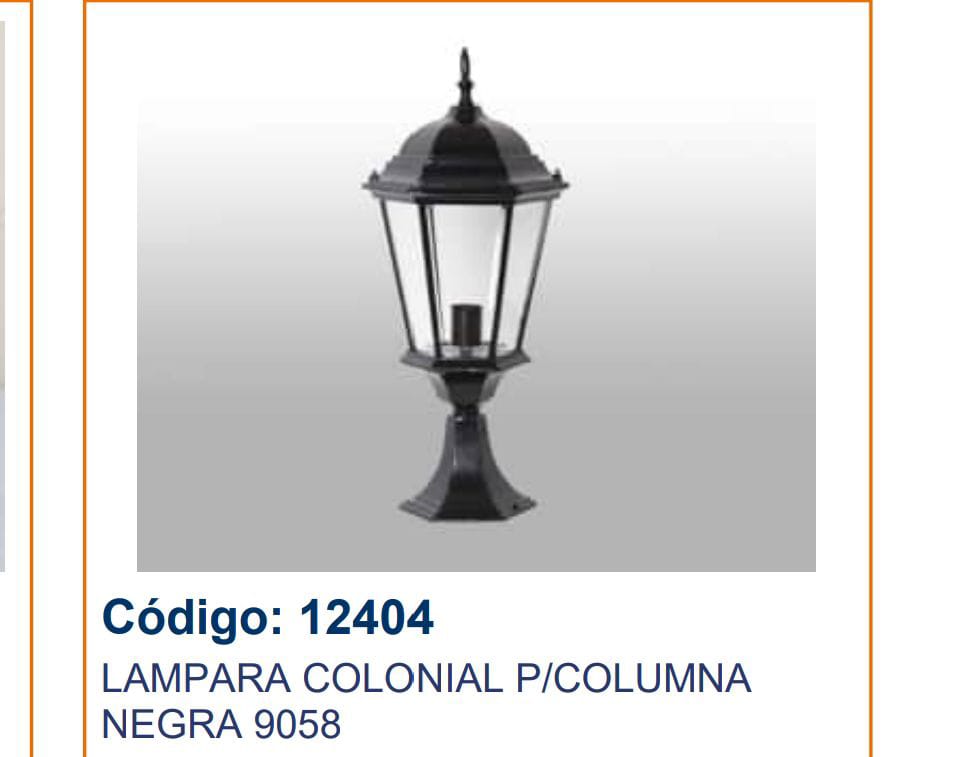 LAMPARA P/ COLUMNA NEGRA MOD. ANTIGUA COLONIAL PEQEÑA E27