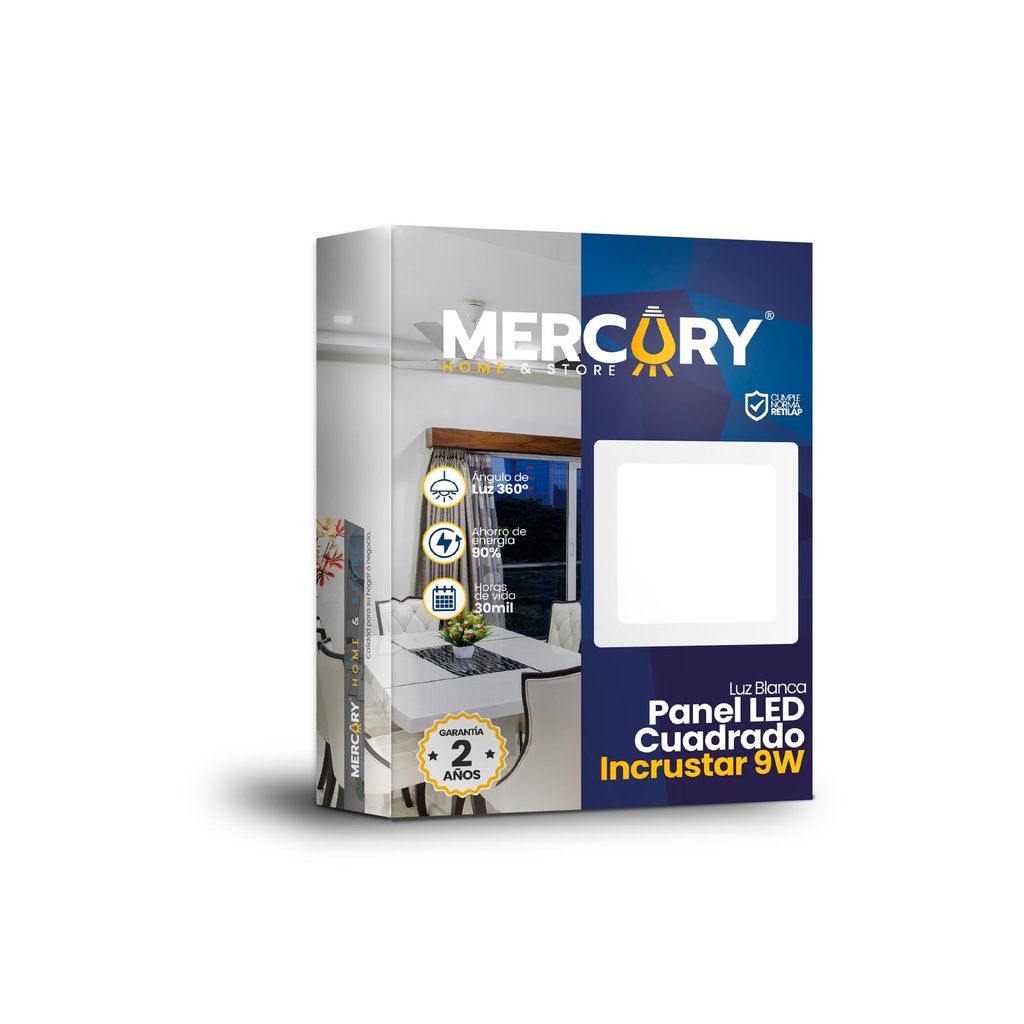 PANEL LED CUADRADO EMPOSTRABLE 9W 6500K AC85-265V MERCURY
