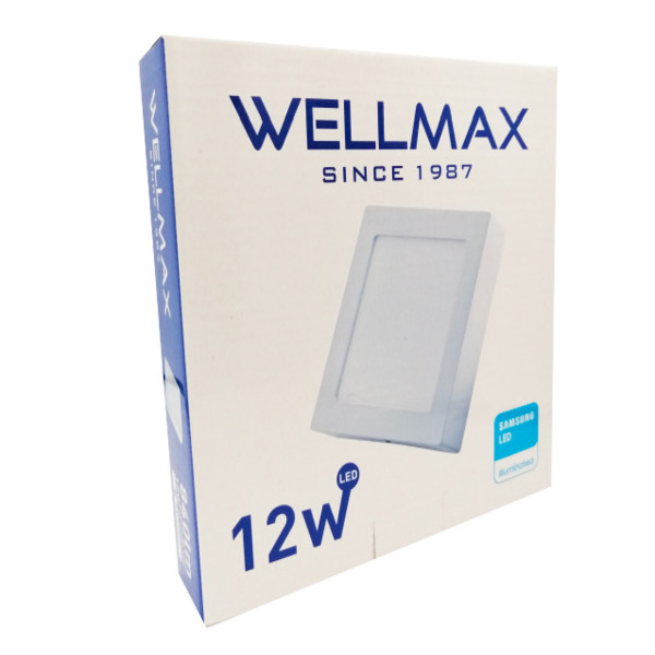 PANEL LED CUADRADO SUPERFICIE 12W 6500K 170X170MM AC100-240V 960LM 25000HRS WELLMAX