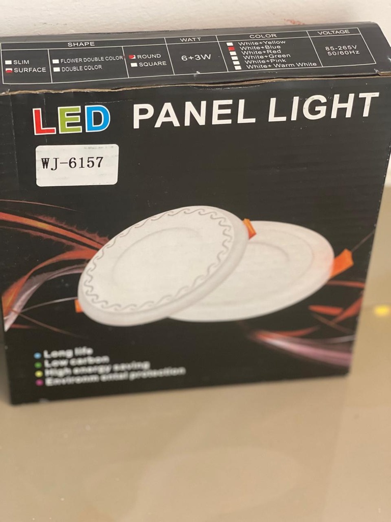 PANEL LED REDONDO DE SUPERFICIE 2T BORDE AZUL 6+3W AC85-265V WJ
