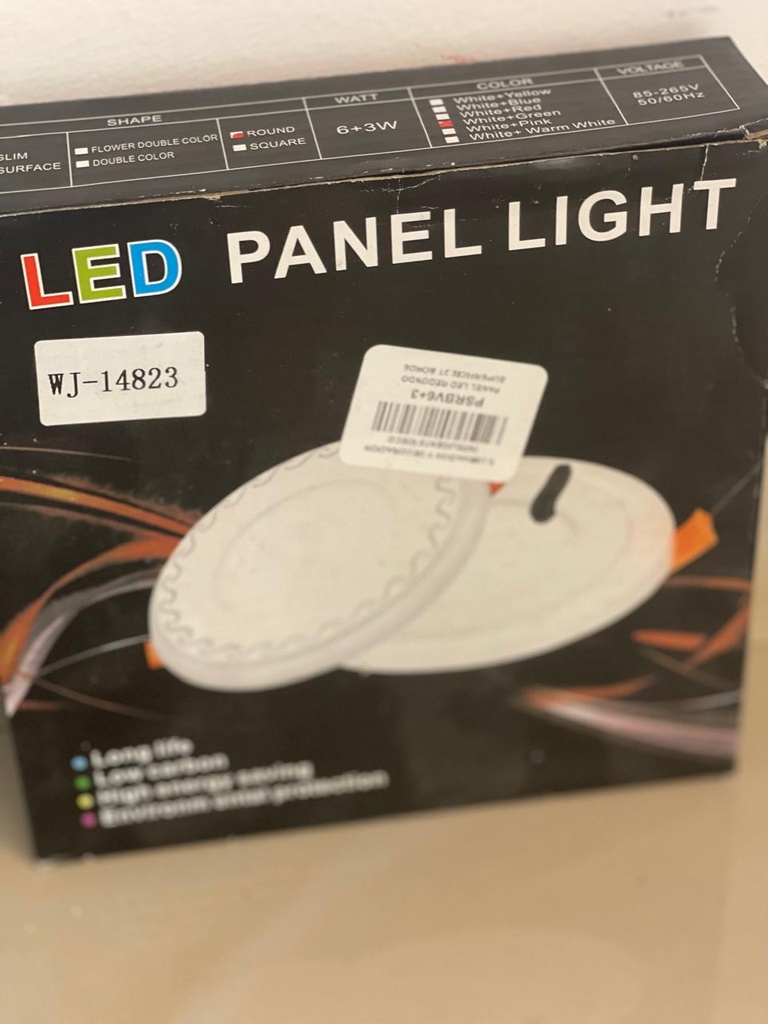 PANEL LED REDONDO DE SUPERFICIE 2T BORDE VERDE 6+3W AC85-265V WJ