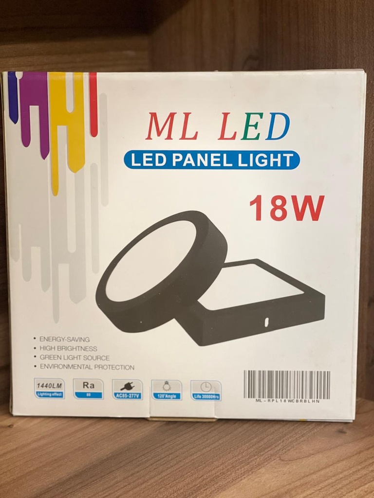 PANEL LED REDONDO SUPERFICIE NEGRO 18W 3000K Ø110MM  AC85-277V 480LM 30000HRS ML