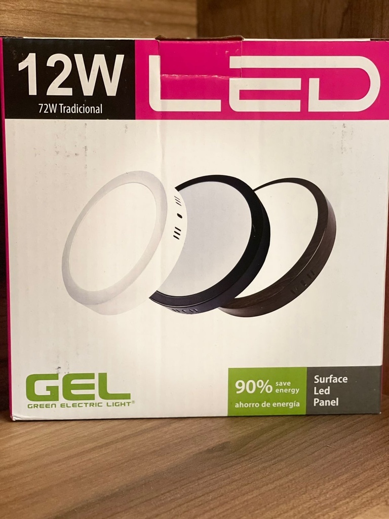 PANEL LED REDONDO SUPERFICIE NEGRO 12W 3000K AC100-265V GEL