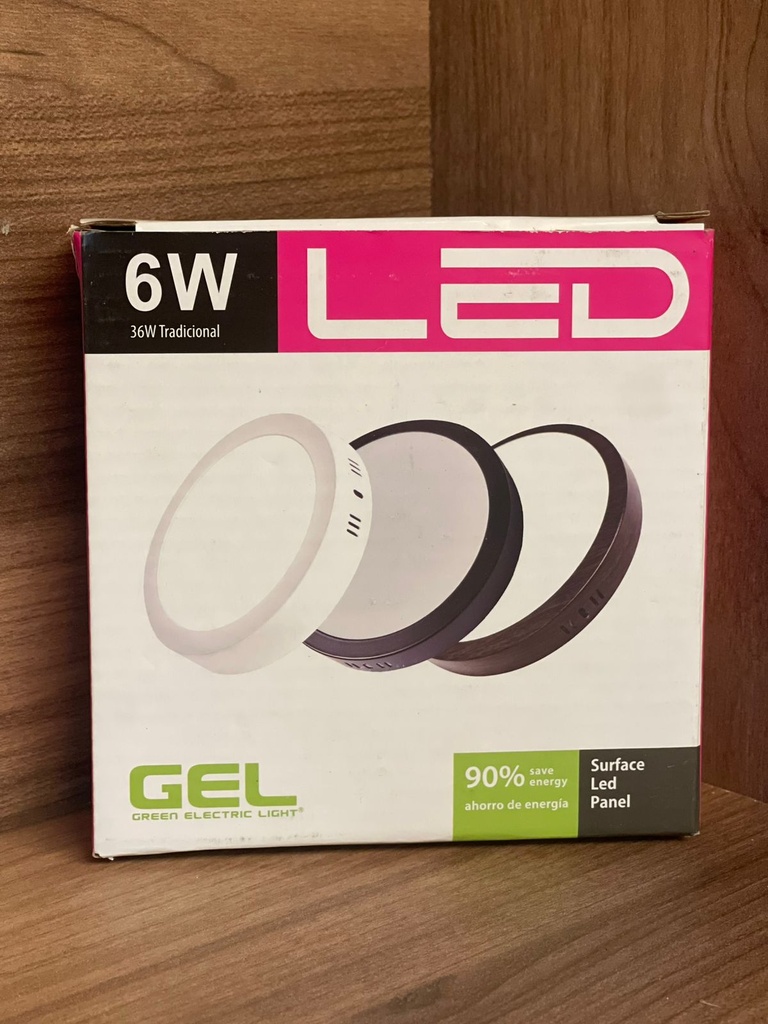 PANEL LED REDONDO SUPERFICIE NEGRO 6W 3000K AC100-265V GEL