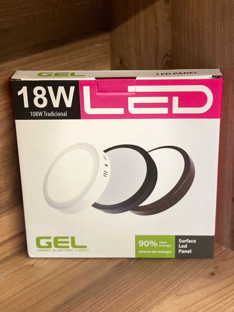 PANEL LED REDONDO DE SUPERFICIE NEGRO 18W 3000K AC100-265V GEL