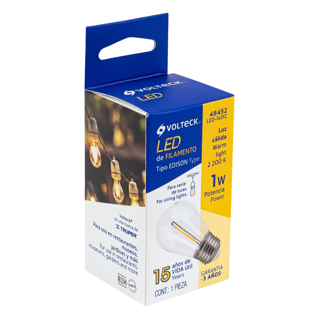 BOMBILLO DE FILAMENTO LED CLEAR 1W 3000K AC100-220V VOLTECK