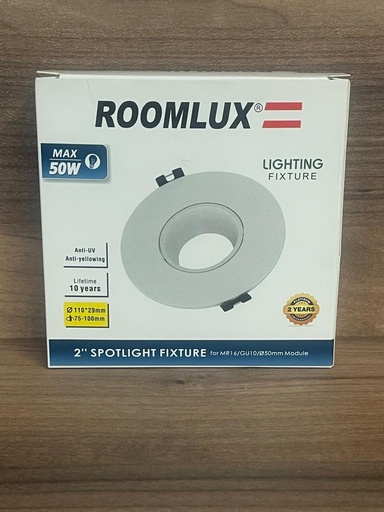 [D27350] BASE DE DICROICA REDONDA PLASTICA BLANCA PROFUNDA BASCULANTE Ø75 (110X29MM) ROOMLUX