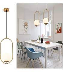 [8002] LAMPARA COLGANTE DE TECHO DORADA 1 GLOBO BLANCO OVALADA E27 FE