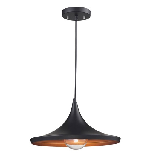 [12385] LAMPARA COLGANTE NEGRA Y DORADA TIPO PLATO E27