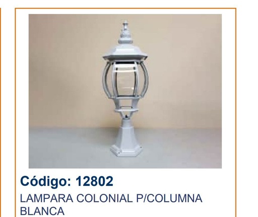 [12802] LAMPARA P/ COLUMNA BLANCA MOD. ANTIGUA COLONIAL GRANDE E27