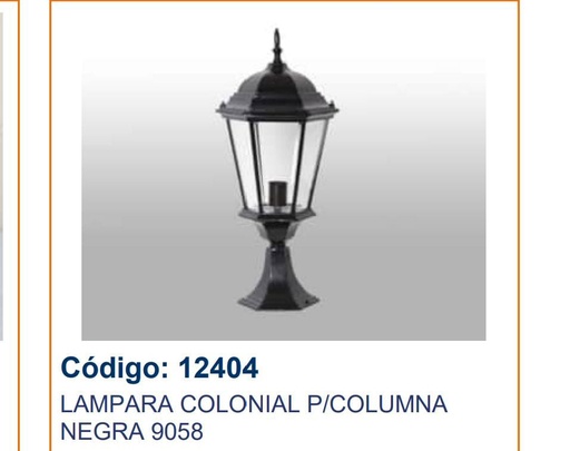 [12404] LAMPARA P/ COLUMNA NEGRA MOD. ANTIGUA COLONIAL PEQEÑA E27