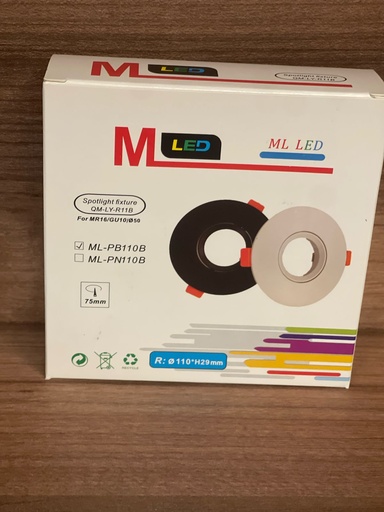 [ML-PB110B] BASE DE DICROICA REDONDA PLASTICA BLANCA PLANA BASCULANTE Ø75 (110X27MM) ROOMLUX (copia)